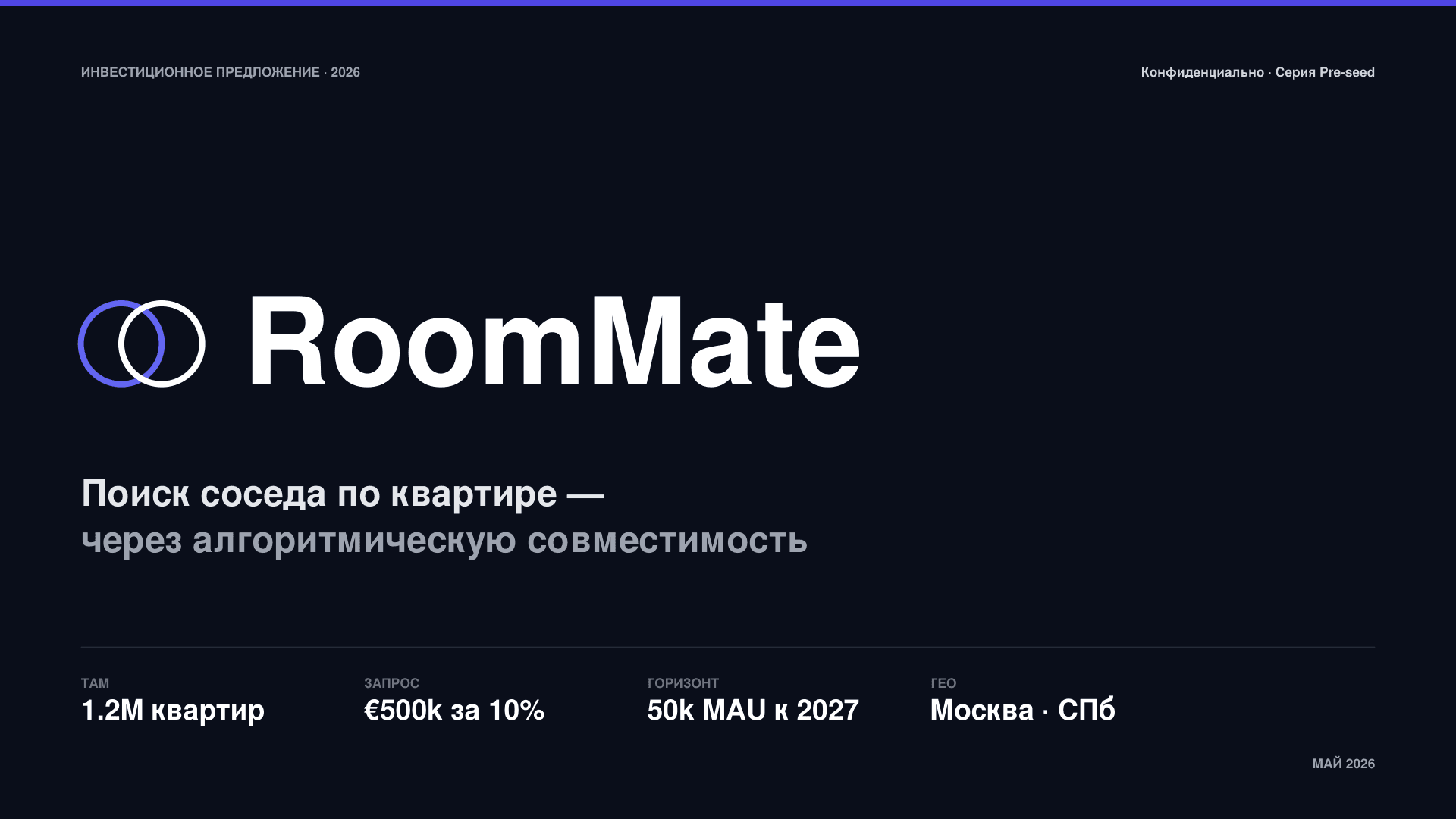 Пример «Питч инвесторам», слайд 1 из 10